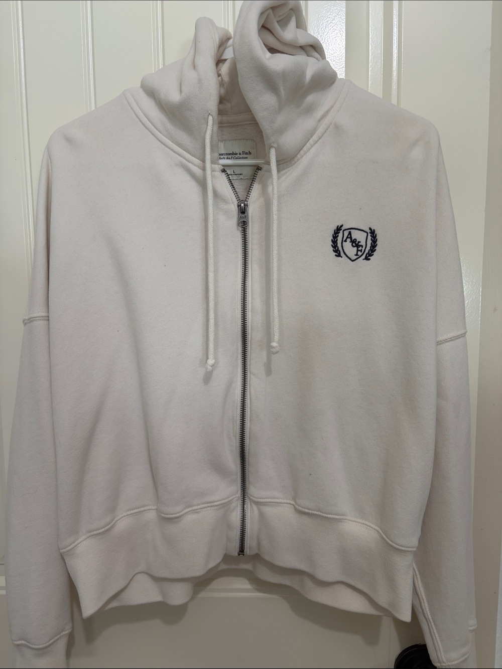 Abercrombie & Fitch Cream Zip-Up Hoodie with Embroidered Crest